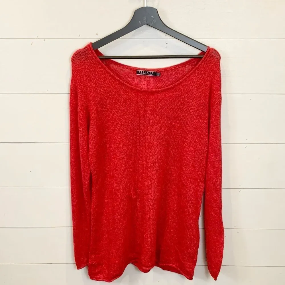 Peruvian Connection Vibrant Red Knit Sweater 100% Royal Alpaca size large